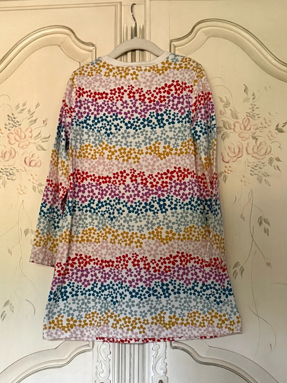 Hanna Andersson 120/6-7 Floral Rainbow on Ecru Long Sleeve T-Shirt Dress